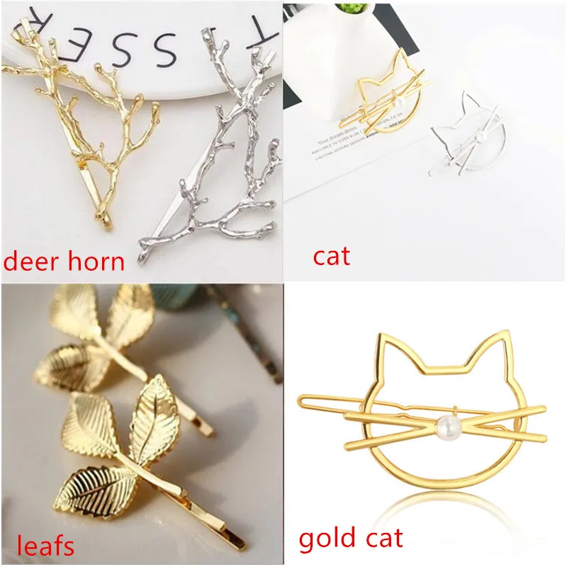 

1PC Women Gold/Silver Leaf/Cat/ Feather Hair Clip Hairpin Barrette Bobby Pin Hair Styling Tools Ornament Accessories