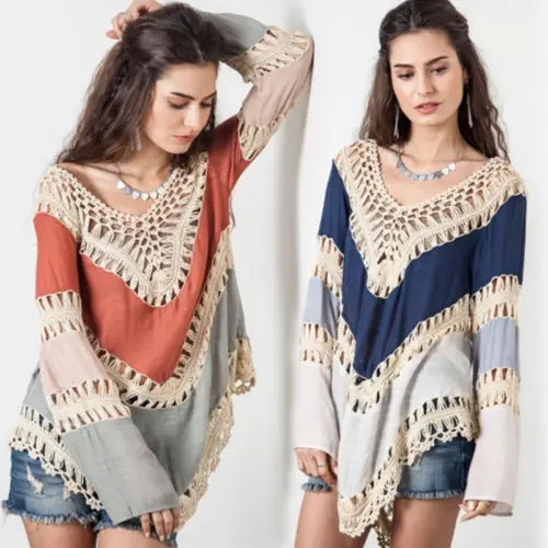 

2018 Fashion T Shirt Women Long Sleeve Casual Shirt Loose Cotton Hollow Out Tops Sleeve T-Shirt