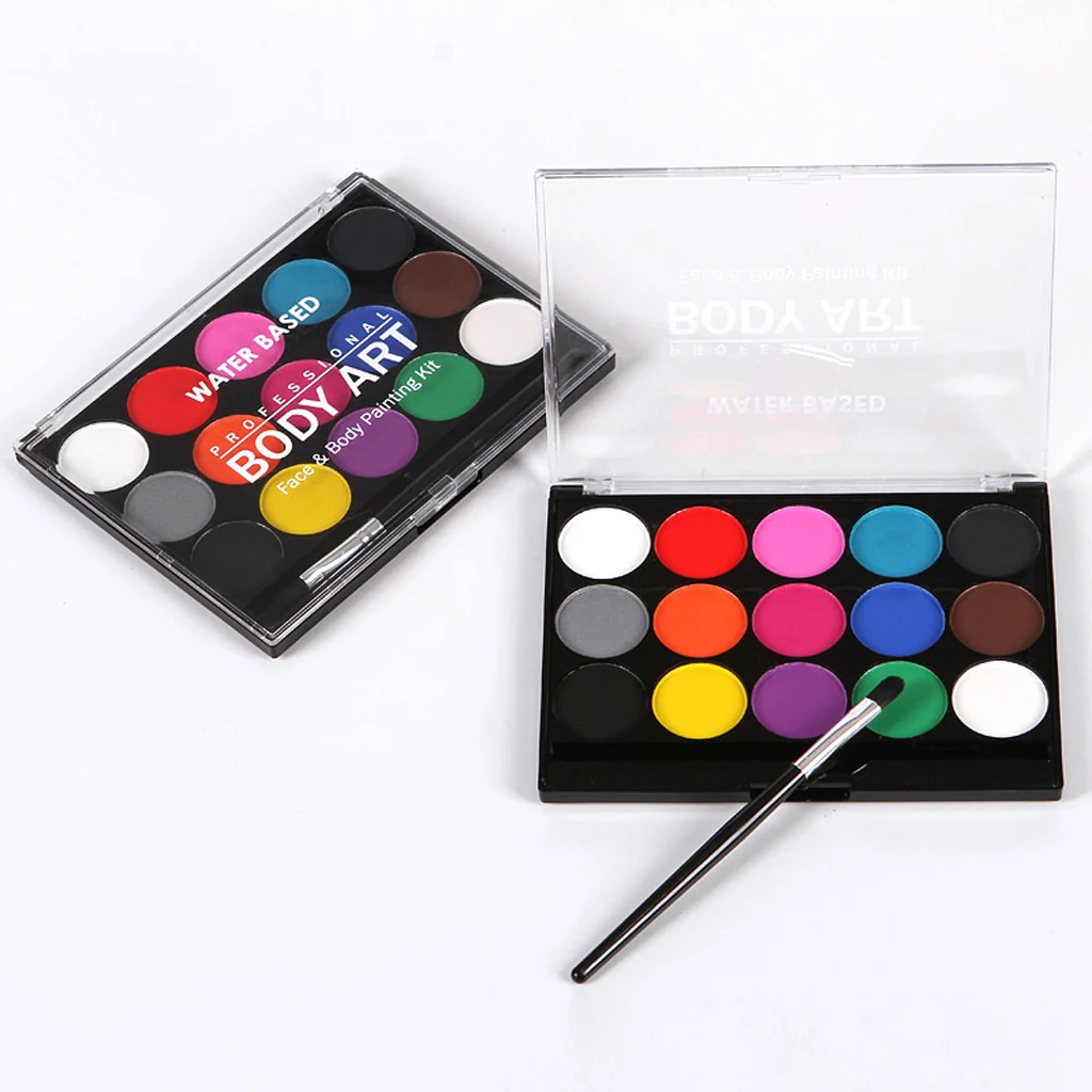 Billige Wasser Basierend Gesicht Malen Palette15 Farben ungiftig Kinder Sicher Gesicht Körper Malerei Kit für Halloween oder Weihnachten Party make up