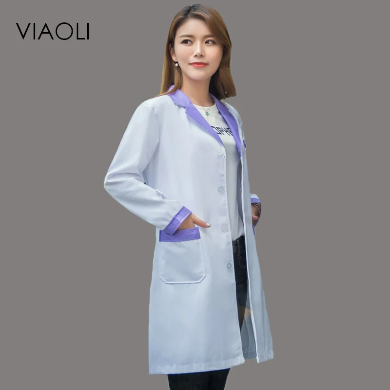 

Viaoli 2018 new long Sleeve suit collar women Medical Coat Uniform Medical Lab Coat Hospital Doctor Slim Color decoration