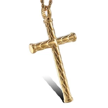 Hip Hop Cruz Forma Colar Pingente Para Mulheres/Homens de Aço Inoxidável da Cor do Ouro Jóias Oração Cristã Colares Masculino(China)