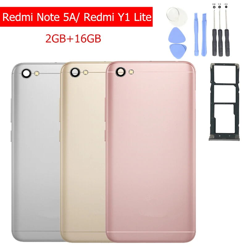 

Original for Xiaomi Redmi Note 5A 2GB Battery Back Cover Rear Housing PC Door Camera Glass Lens Card Tary Holder Repair Parts