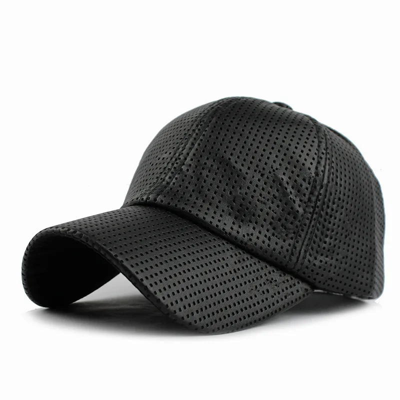 New Unisex PU Leather Hollow Out Baseball Cap With Curved Brim Dad
