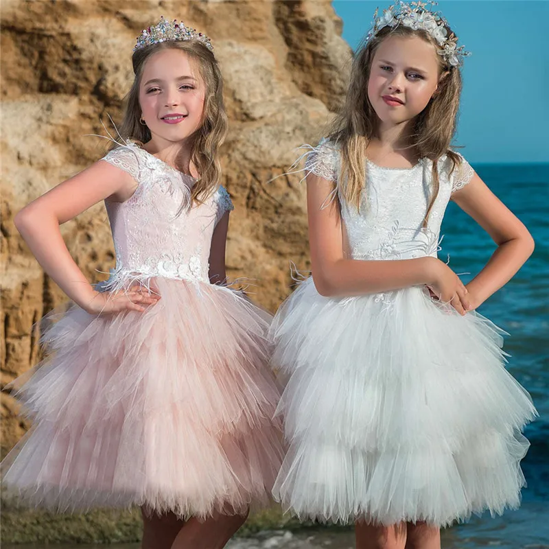 

New Pink 2 piece set Flower Girls Dress Kids Pageant Party Prom Princess Bridal Lace Formal Occassion Long Dress 4-1LX