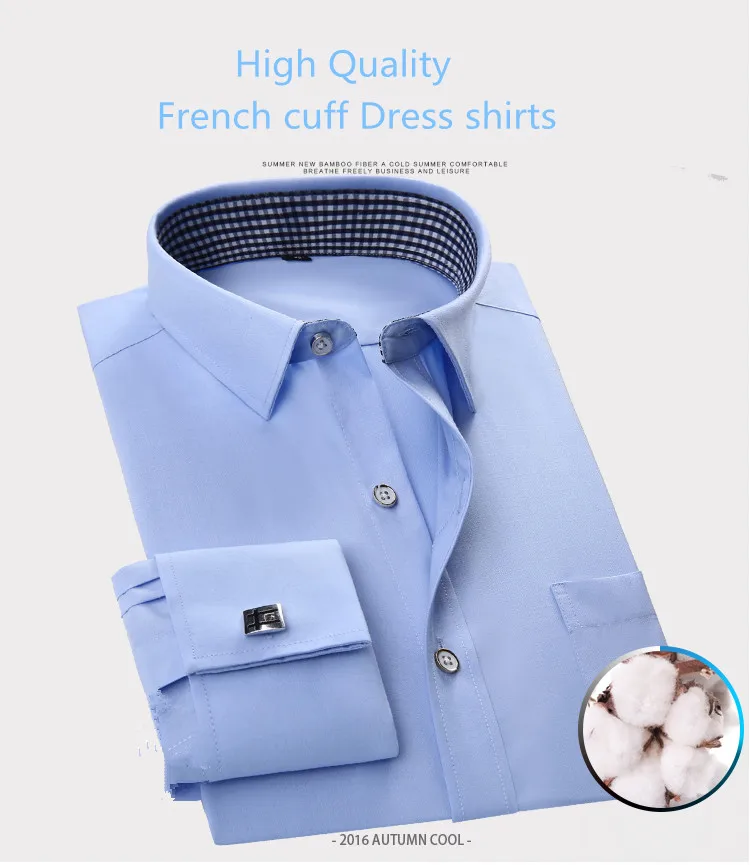 Fillengu fsxx Новый высокое качество французский запонки Для мужчин свадьба белый черный твил Сорочки выходные для мужчин рубашка с длинными