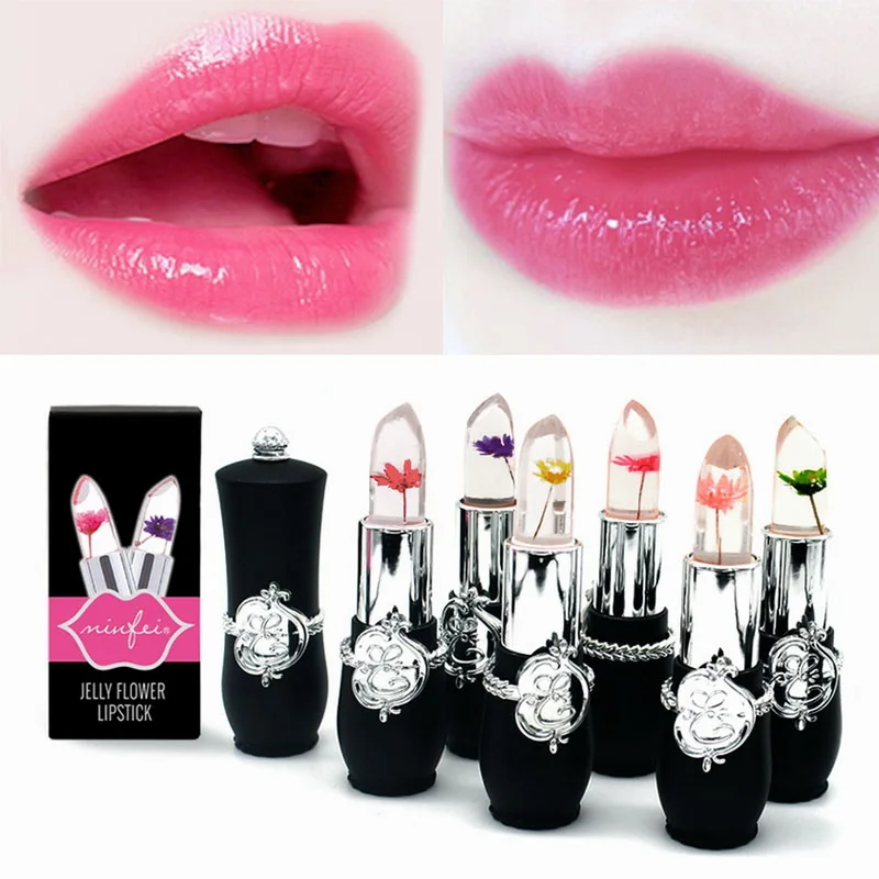 

Waterproof Lip stick Moisturizer Long-lasting Lipstick Transparent Jelly Flower Makeup Temperature Changed Color Lip Pink Women