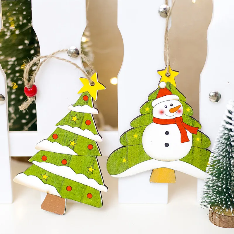 Санта-Клаус, олень, новогодняя натуральная Деревянная Рождественская елка, Подвесные Подарки, Рождественский Декор, вечерние украшения для дома 62402