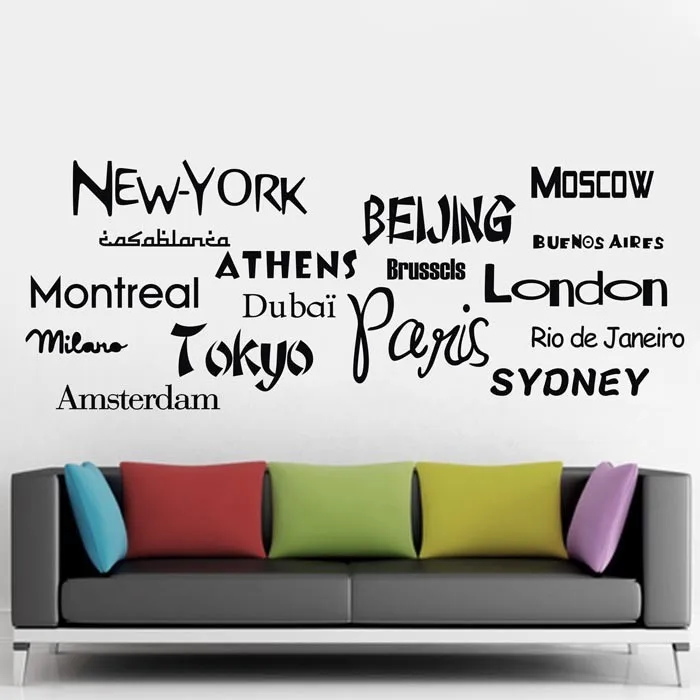 Нью-Йорк Лондон Париж виниловые настенные наклейки с цитатами Мир Город названия наклейка плакат на стену домашний декор обои
