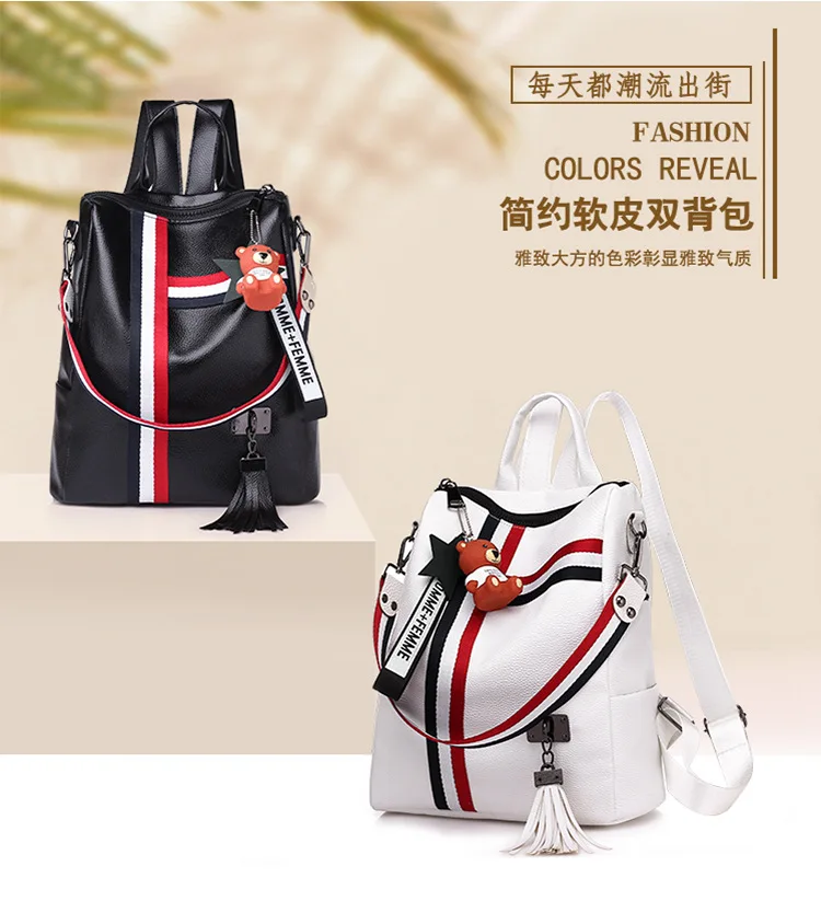 WHITE BLACK Bags For Women 2021 New Fashion Zipper Ladies Backpack PU Leather School Bag Crossbody shoulder bag for you stylish backpacks for kid