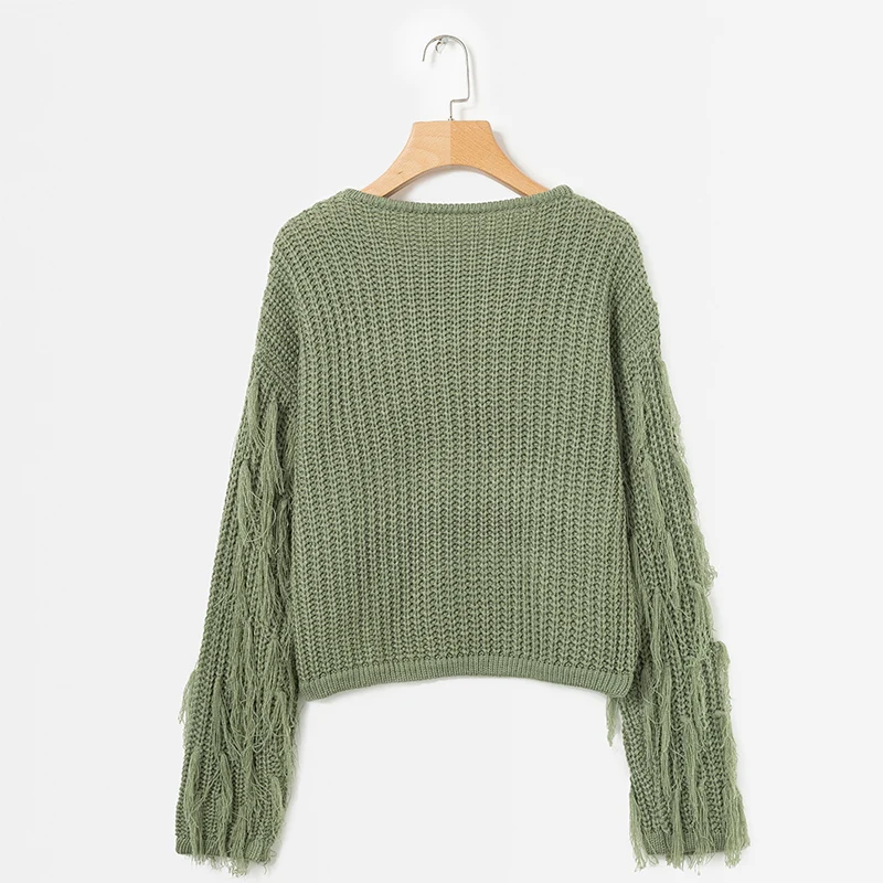 ShejoinSheenjoy Tassel Long Sleeve Knitted Sweater Women Tops Pullovers O-Neck Autumn Winter Short Pullover Women Sweaters (30)