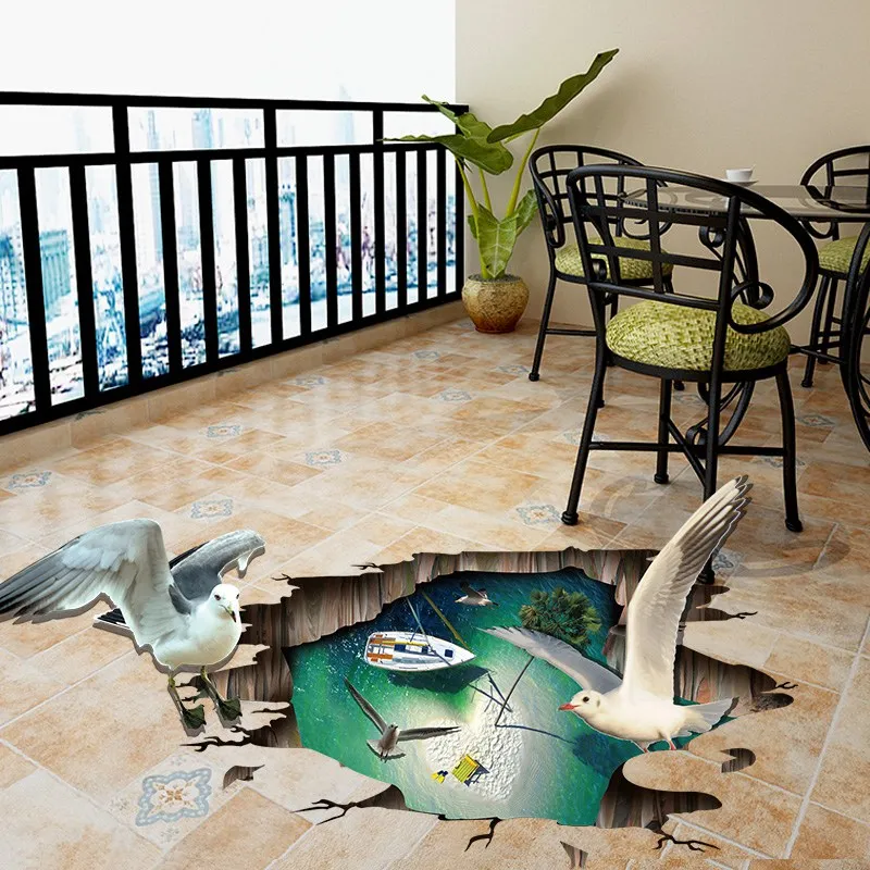 

[heatboywade]Large 3D Seagull Wall Stickers for Nursery Kids room Bedroom Living room Bathroom Floor Wall Decals Home Decor