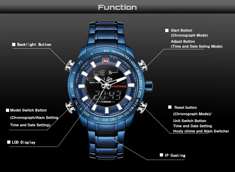 NAVIFORCE часы Мужские лучший бренд класса люкс цифровые аналоговые спортивные наручные часы военные из нержавеющей стали мужские часы Relogio Masculino 9093
