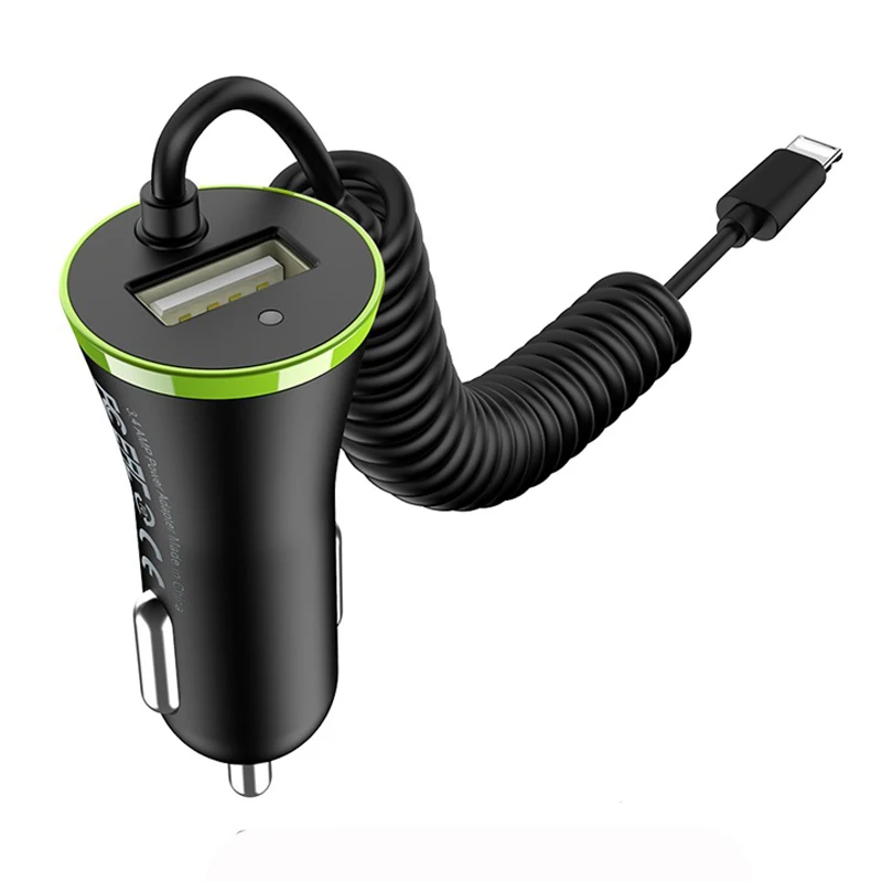 Мини usb зарядное устройство для авто с контрастным Зарядное 3.4A кабель Весна Форма