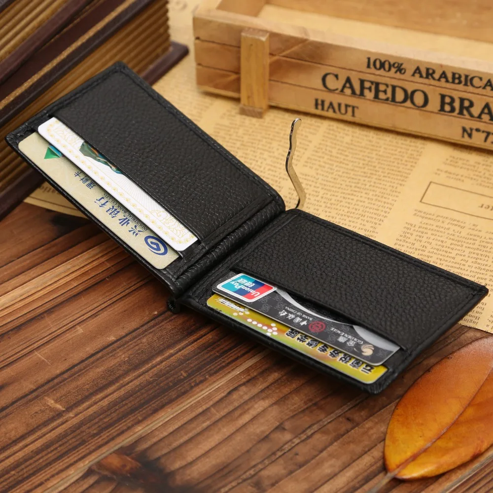 Genuine Leather Men Wallet Purse Case Bill Male Slim Clamp Money Clip Metal Holder Thin Cash Credit Card