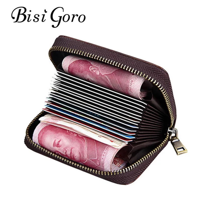 BISI GORO 2019 унисекс держатель для карт из натуральной кожи на молнии кошелек чехол