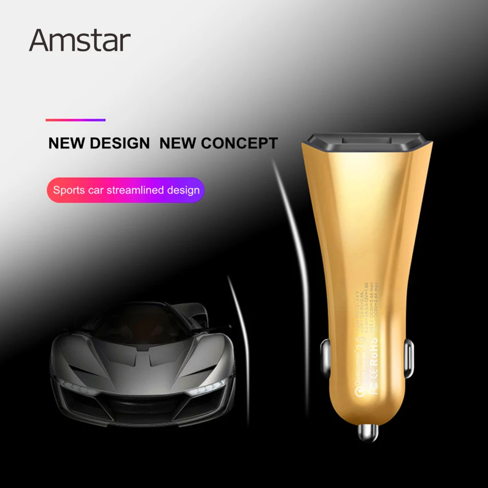 Amstar 33 W 3USB سريعة تهمة QC 3.0 سيارة شاحن آيفون X XS USB نوع-C سريع شاحن الهاتف المحمول سريعة شاحن سيارة-شاحن