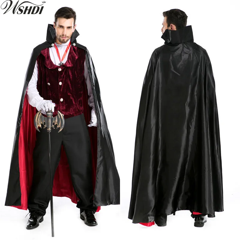 

6 Pcs Deluxe Adult Mens Halloween Carnival Party Dracula Vampire Costumes Outfit Fancy Devil Cosplay Costumes With cloak Black