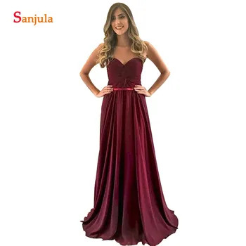 

Vestidos Boda Invitada Burgundy Bridesmaid Dress A-line Sweetheart Strapless Chiffon Long Party Gowns For Women BY35
