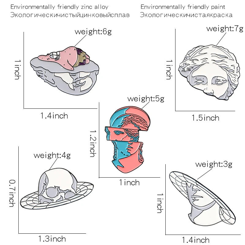 Коллекция гипсовой модели художественная Фигурка Статуя ювелирные изделия Череп Боб Патрик Сплит значок голова эмаль броши булавки на лацкан подарок для художника