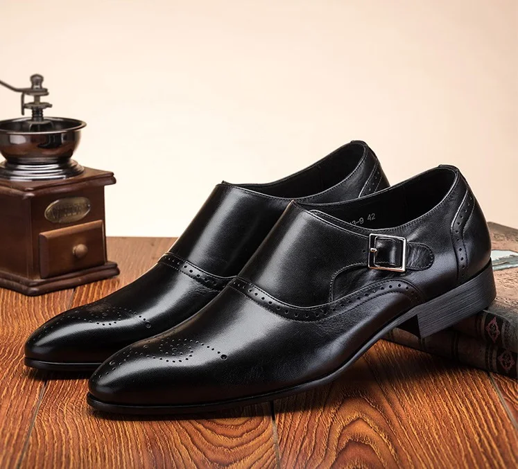 Handmade Men's Natrual Leather Business Dress Suit Shoes Men Brand Bullock Genuine Leather Brown slip on Wedding Shoes Formal (5)