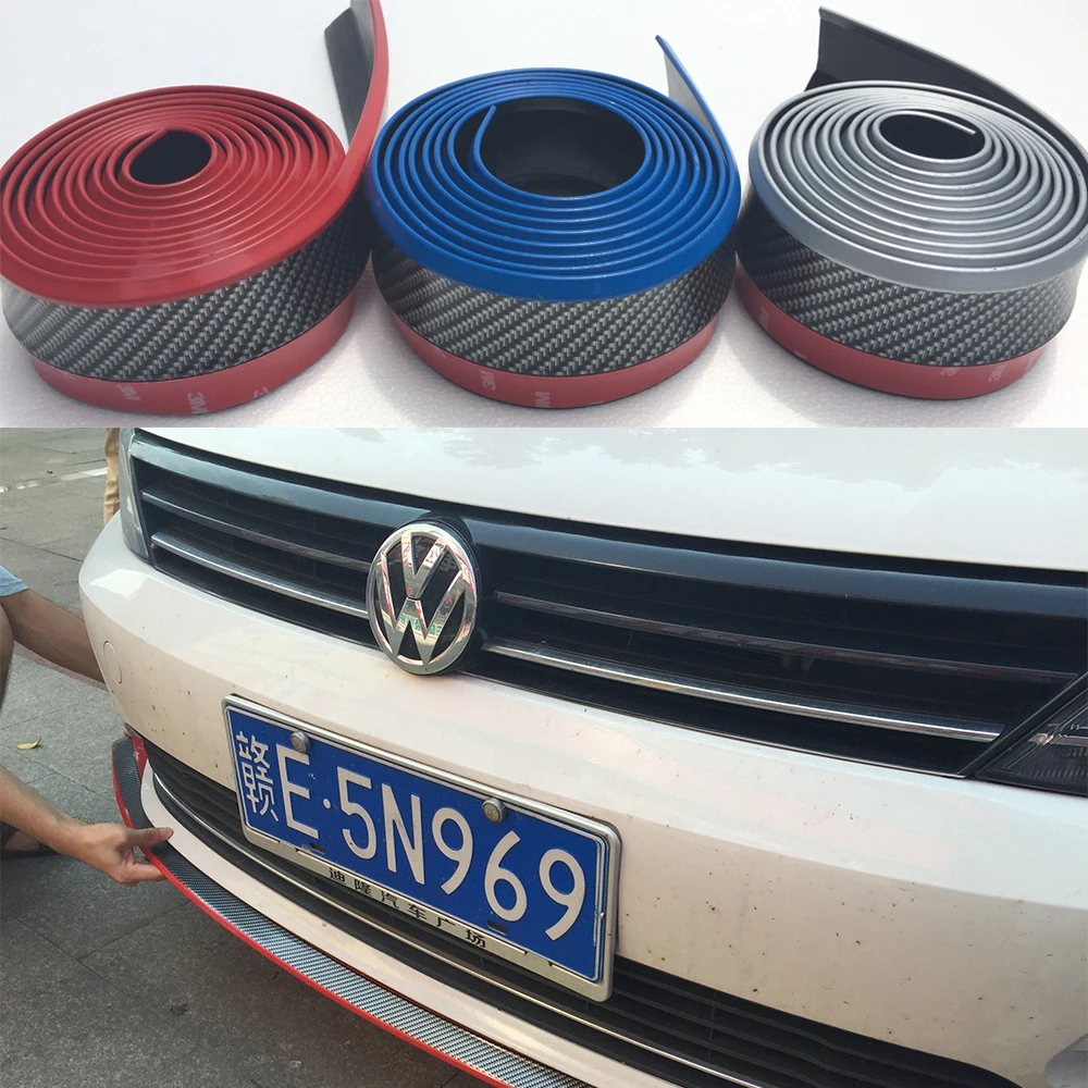 

Universal PU Carbon Fiber Red Blue Silver Yellow Front lip Chin Strip Body Kit Trim 2.5 Meters for Audi BMW Volkswagen Benz