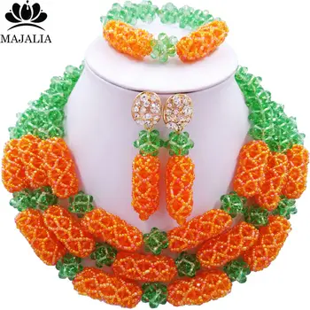 

Majalia Luxury Nigeria Wedding African Beads Jewelry Set Light green and Orange Crystal Necklace Bridal Jewelry Sets 1TY014