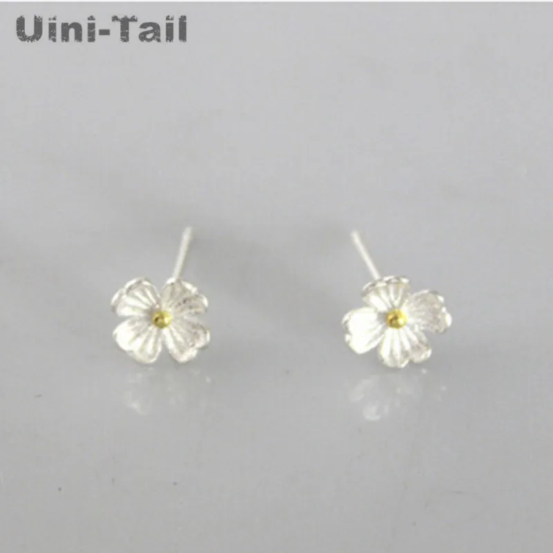 

Uini-Tail hot new 925 sterling silver sweet golden flower four-petal flower earrings Korean fashion trend hypoallergenic jewelry