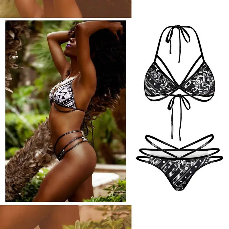

2-piece creative triangle strap bikini sexy backless split swimsuit swimwear