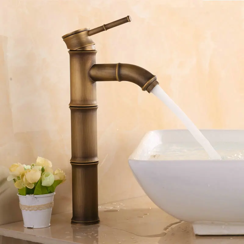 

High Bamboo Bathroom Basin Faucets Brass Mixer Tap Antique Faucet M03-H