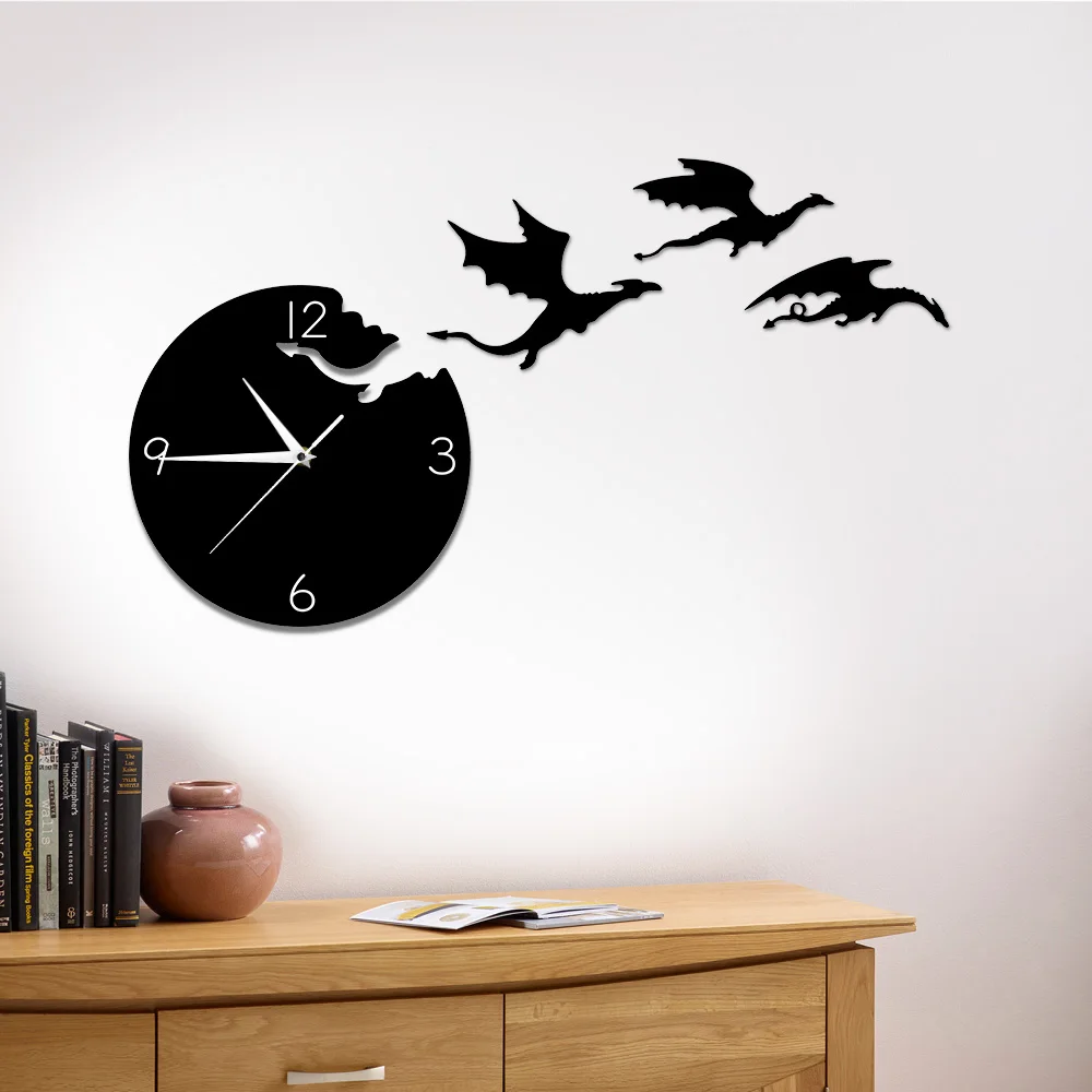 Magic Flying Angry Fantasy Dragon Wall Clock Abstract Gothic Fairytale Dragon Wall Art Quartz Analog Quiet Decorative Wall Watch Just6F