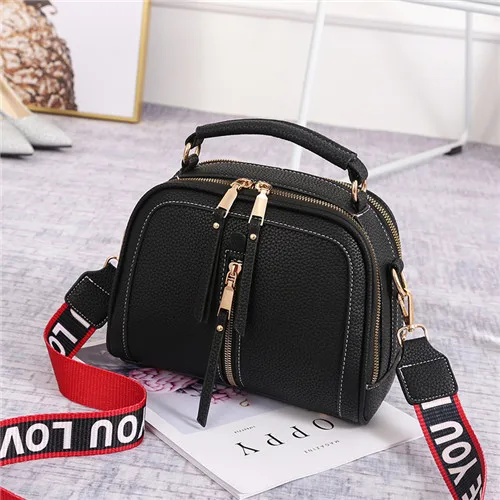 YINGPEI Women Messenger Bags Leather Shoulder Bag Ladies Handbags New Purse Satchel Fashion Tote Bags Gift - Color: Black