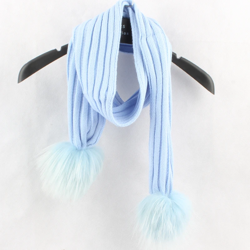 Натуральный мех помпон зимний детский шарф дети теплые вязаные шарфы шали и обертывания для обувь девочек мальчиков