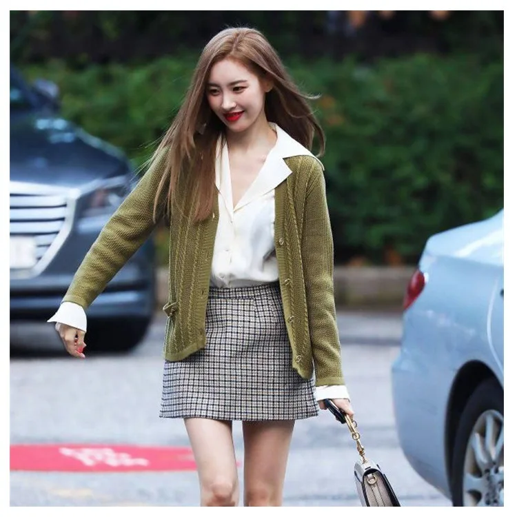 Same Knitted Sweater Cardigan Spring Autumn Dress New Army Green Short Jacket with Long Sleeve Sweater 2019 Clothes Women