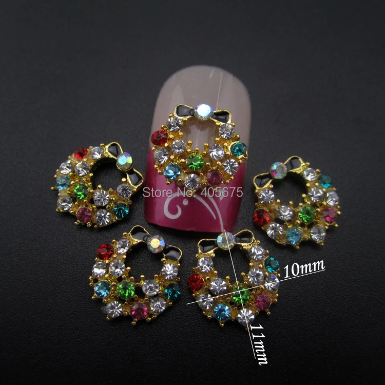 

MNS625 MIX rhinestones Christmas nail art strass gold 3d alloy nails decorations new arrive 10pcs