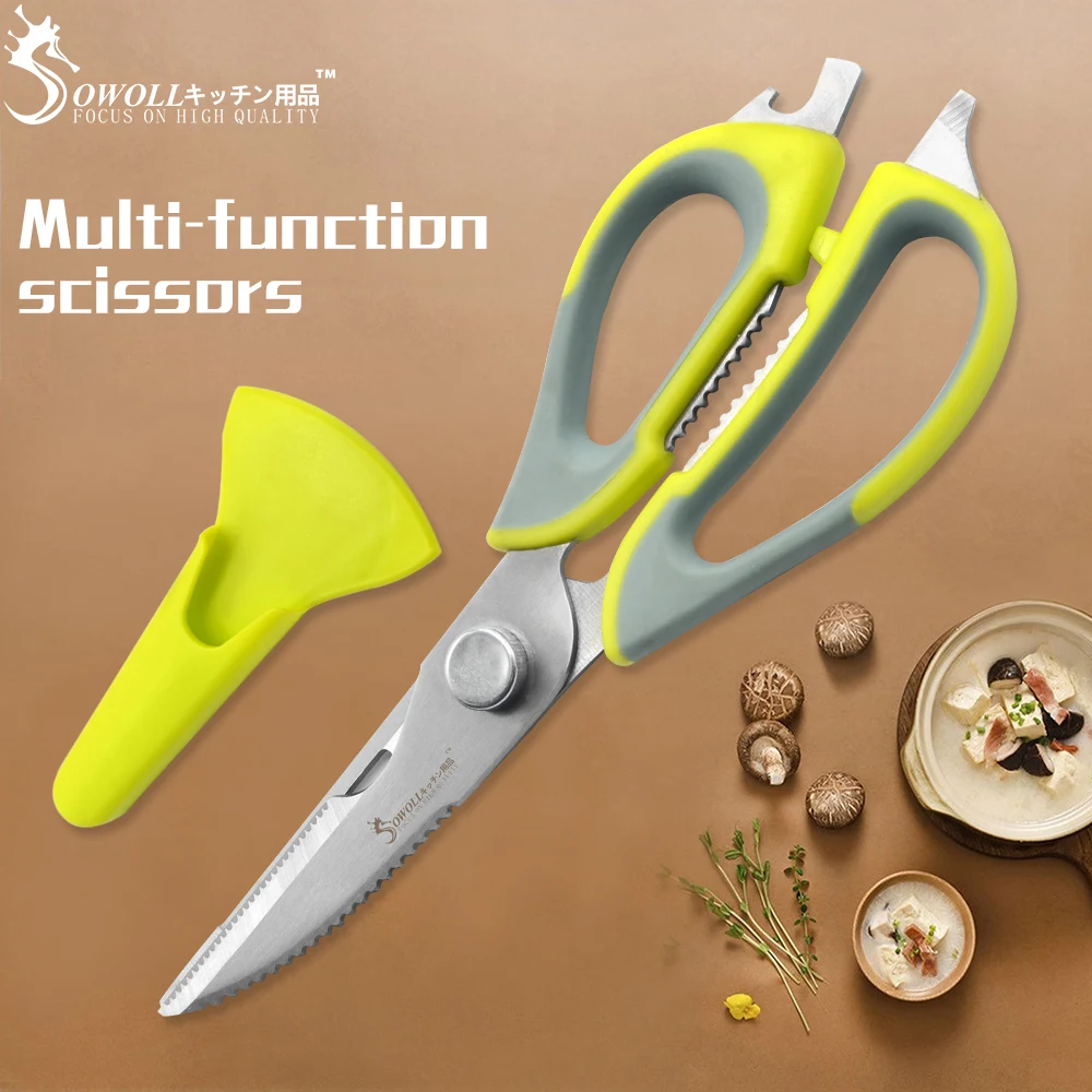 

SOWOLL Multifunctional Kitchen Tools High Grade Stainless Steel Cooking Tools Detachable Scissors Household Cutter With Cover