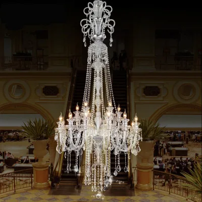 

large stair long hotel luxury crystal chandelier modern long K9 Lobby hotel lustres de cristal candle chandelier fixture