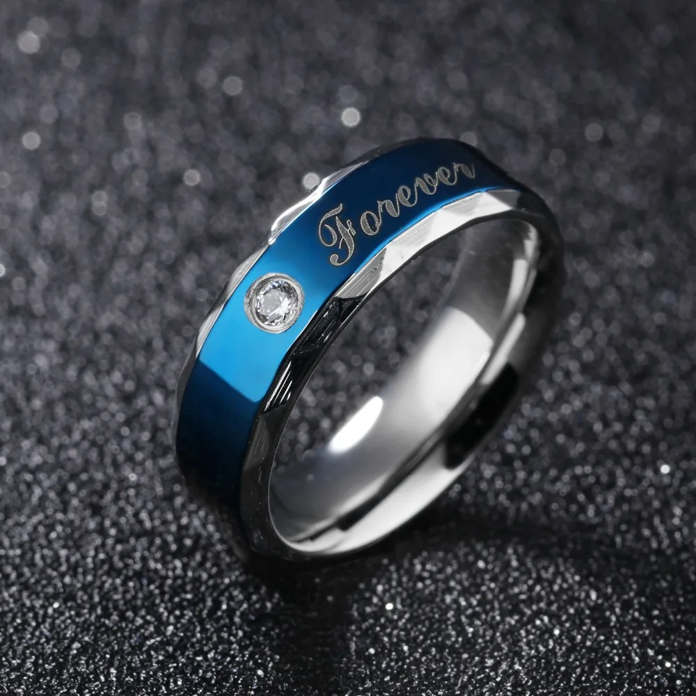 ОПК Нержавеющая сталь обручальное кольцо для любовника проложить кубического циркония для розничной Promise группы Jewelry голубой цвет Forever Love 270