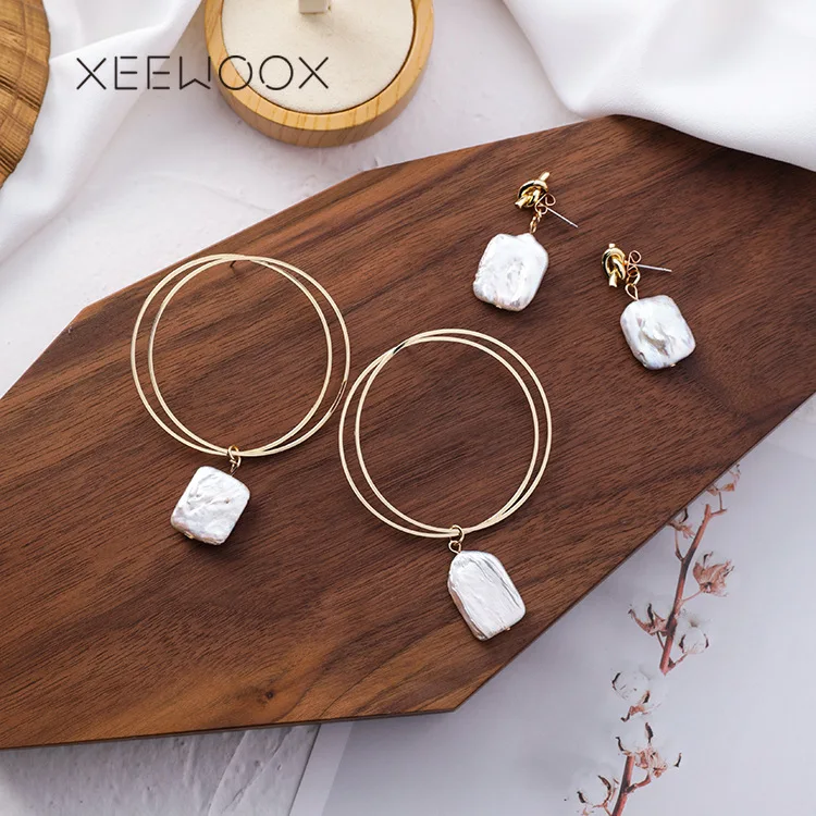 Natural Baroque White Pearls Big Circle Vintage Cute Boho Bohemia Romantic Statement Drop Earring For Woman Girl Gift XEEWOOX | Украшения и