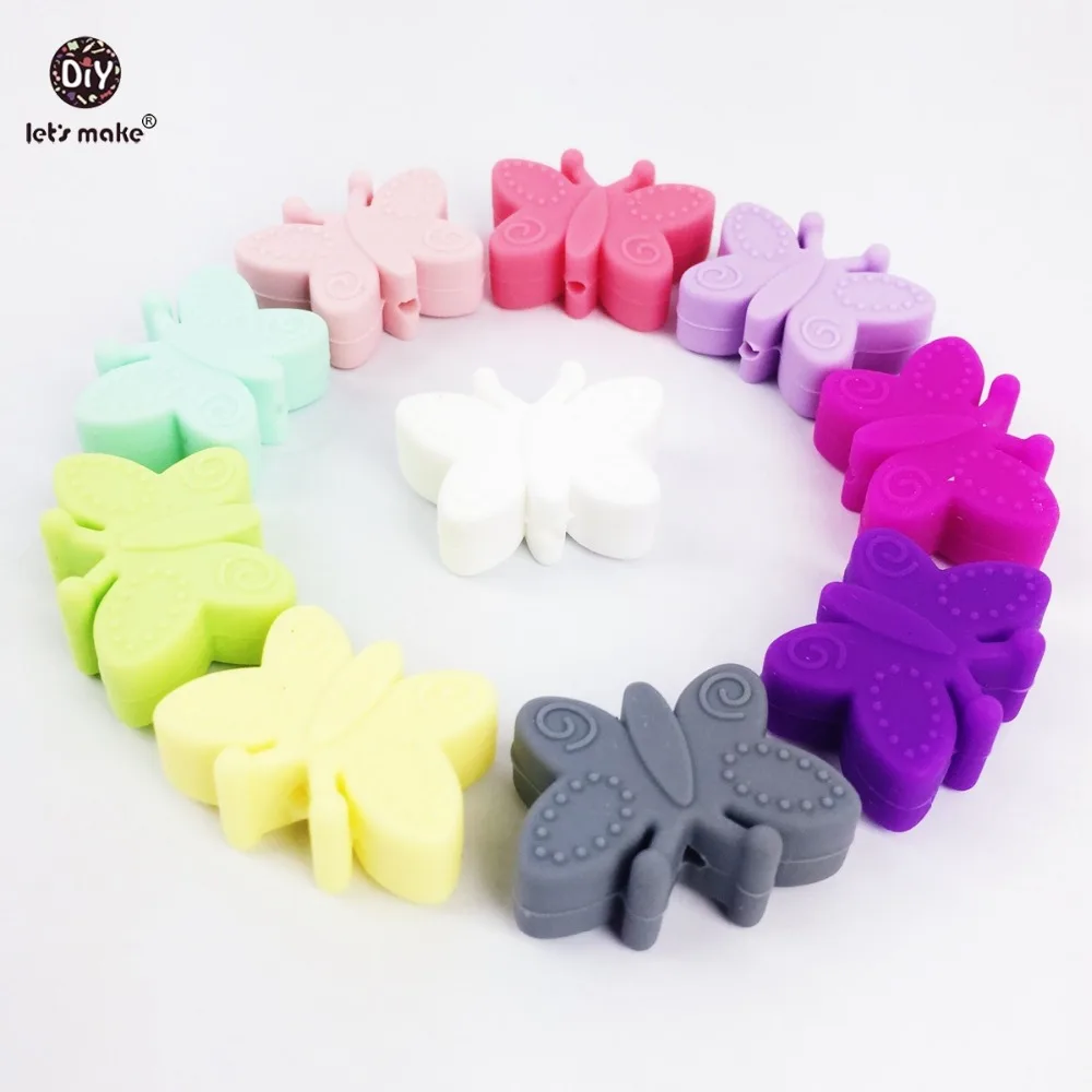 

Let's Make Silicone Butterfly 20pc Small Beads For Teething Holes DIY Beads 3cm Butterfly BPA Free Silicone Beads Baby Teether