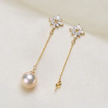 

S925 Sterling Silver Snowflake Drop Pearl Earrings Jewelry Findings Women DIY Pearl Earrings Components Silver&Gold 3Pairs