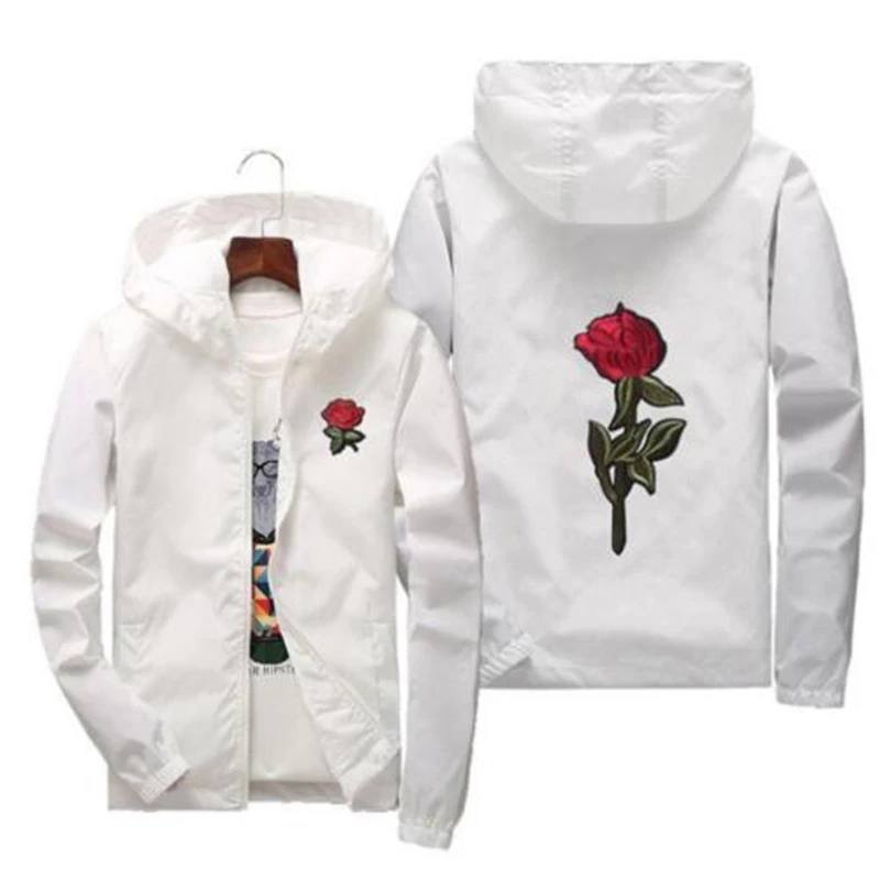 Mens Hoodies Couple Rose Embroidery Casual Jacket Hooded Coat Zipper Up Overcoat Autumn Winter Windbreaker Tracksuit