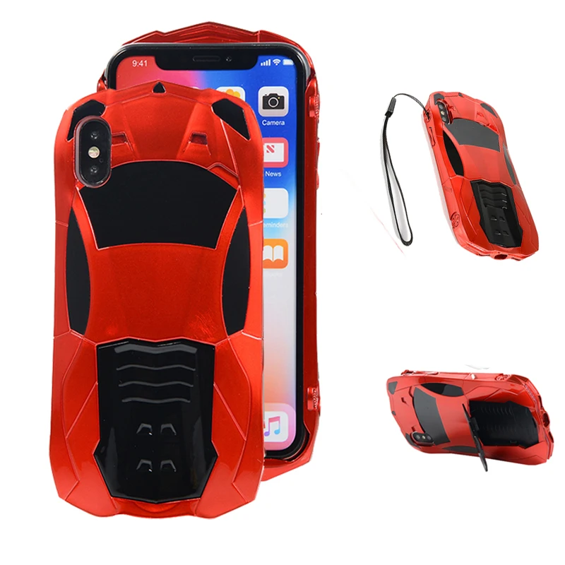 

Phone Case For Apple iPhone X XS 7 8 6 6S Plus Luxury Back Cover Cool 3D Racing Car Style Stand Fundas Cute Capa