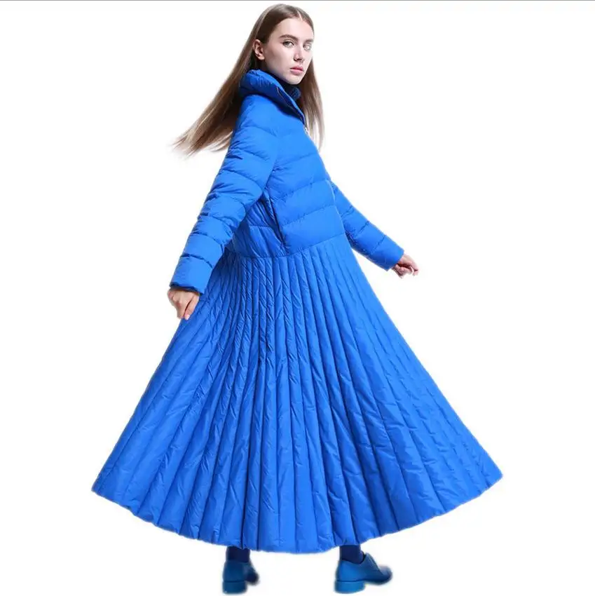 Осень и зима юбка стиль длинный пуховик Женская куртка специальный дизайн пальто синего размера плюс женские парки Повседневная теплая одежда wq92