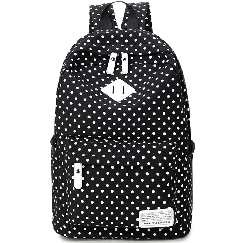 Polka Printing Canvas Women Casual Daypack Bag Backpack for Teenage Girls Mochila Femenina Vintage Style School