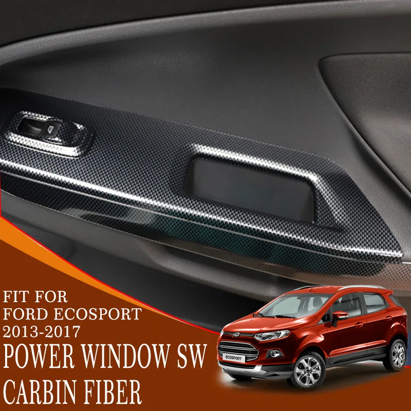 

car Interior POWER WINDOW SWITH cover carbon fiber mahogany ABS plastic car window lifts cover for ford ecosport 2013-2017
