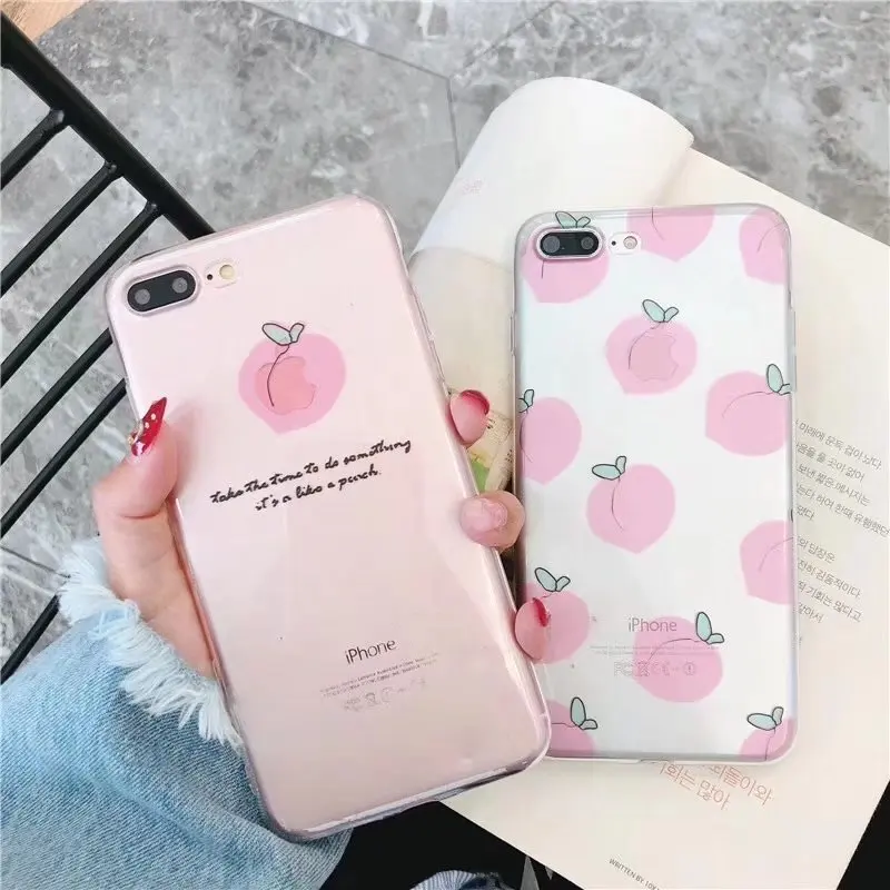 

Lovely Fruit Peach Strawberry lemon Pattern Transparent Case for iPhone 6 6S 8 Plus X 7 7Plus Soft TPU Back Cover Phone Cases