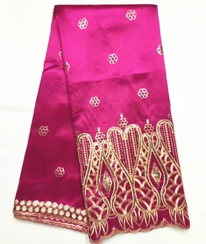 

Wholesale fuchsia african george lace fabric indian george wrappers 5yard african george fabric + 2yard embroidered tulle lace