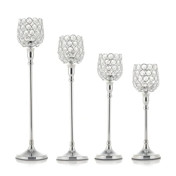 

Crystal Vintage Candle Holders Metal Glass Candlestick Wedding Party Table Centerpieces Stand Home Decoration