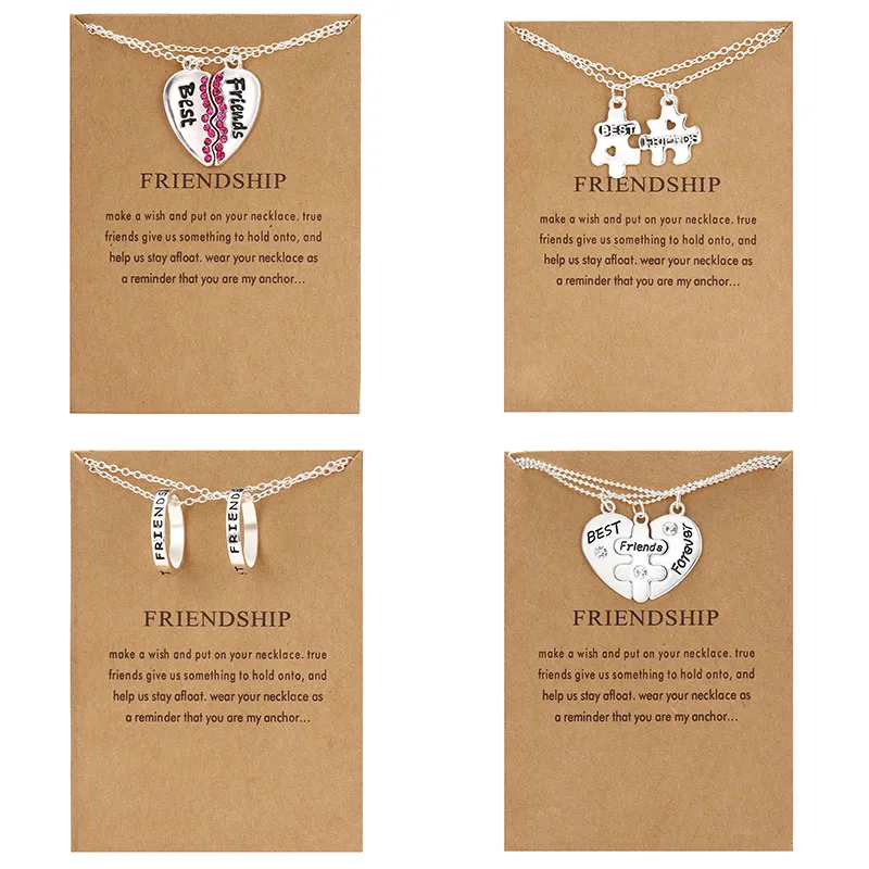 

Rinhoo Best friends Necklace with wish card heart circle puzzle splice friendship pendant necklace Charm Jewelry Necklace gift