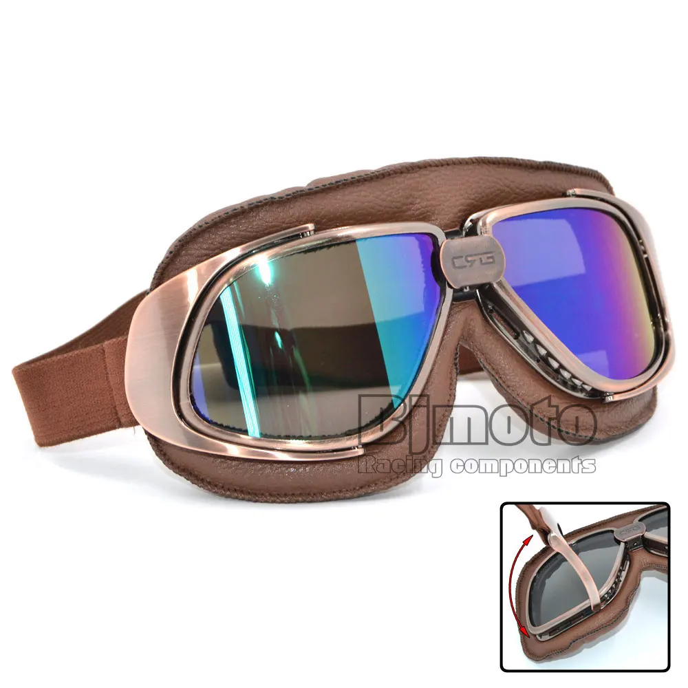 Bjmoto Vintage Pilot Goggles Glasses For Harley Motorcycle motorcross